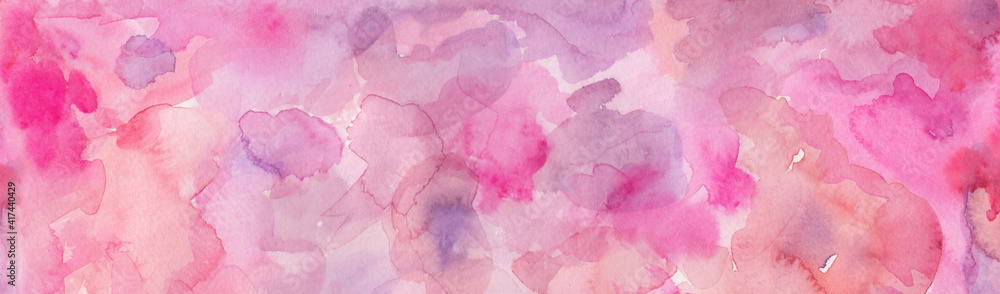 Pink and purple watercolor paint splash or blotch background, blotches and blobs of paint and old vintage watercolor paper texture grain