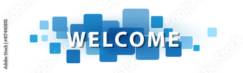 WELCOME letters banner on blue squares