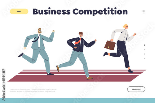 Business competition concept of landing page with businesspeople team running