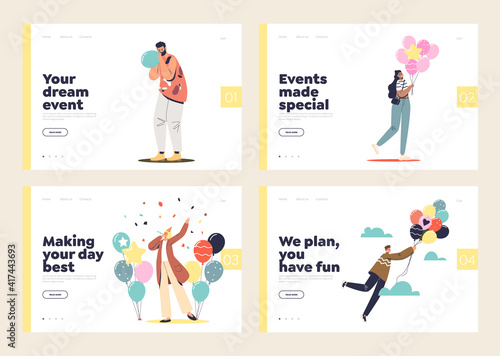 Event agency and celebration planning concept of set of template landing pages