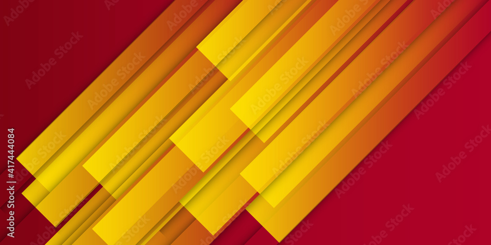 Fototapeta Modern simple red yellow orange abstract stripes background with business corporate concept and copy space. Orange and yellow 3D colored geometric vector background with thin frame