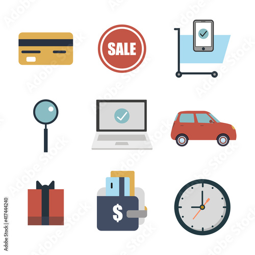 Set of colored icons for online shopping . Vector Illustration