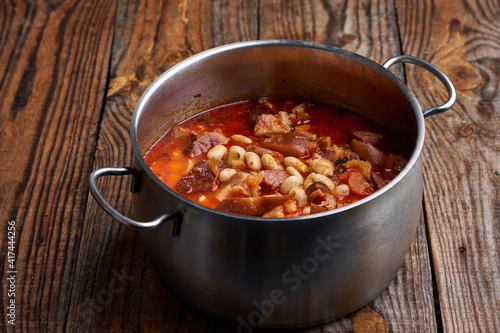Pot with beans and pork stew