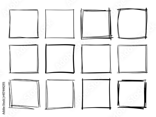 Hand drawn frames. Handdrawn square frame. Vector borders grunge template set
