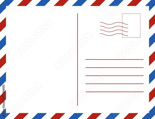 Empty postcard. Retro postal card letter. Vector vintage airmail template.
