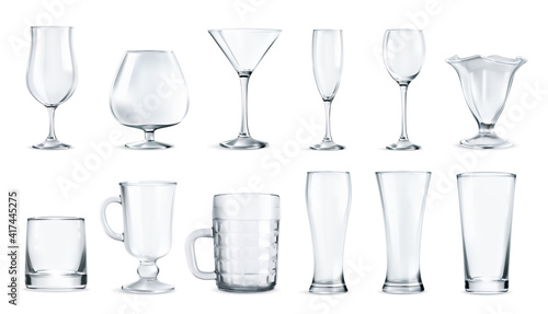 Set of transparent glasses 3d realistic vector
