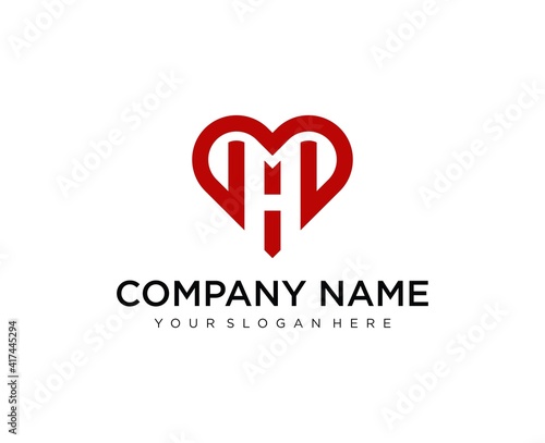 Heart vector symbol. Valentines day ribbon logotype. Abstract line medical health logo icon design.