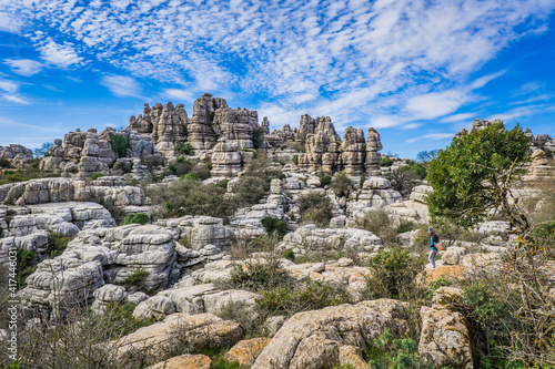 Hiking the Torcal de Antequerra National Park in Andalusia, Spain. This national is known for its unusual karst landforms, made of limestone