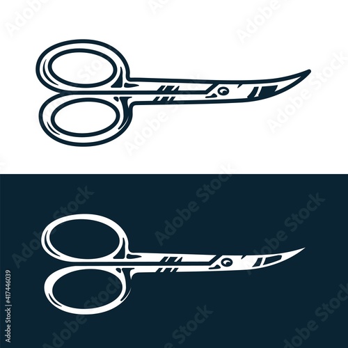 Manicure scissors or fingernail clipper for nail bar and beauty salon. Element for emblem fingernail studio or logo of manicurist service