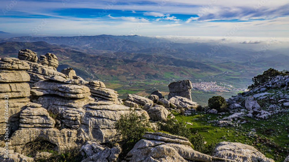 View on Andalusia's countryside in Spain from the Torcal de Antequera National Park