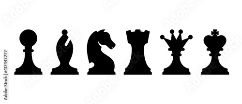 Fotografie, Tablou Black chess pieces icon set. Isolated vector silhouettes.