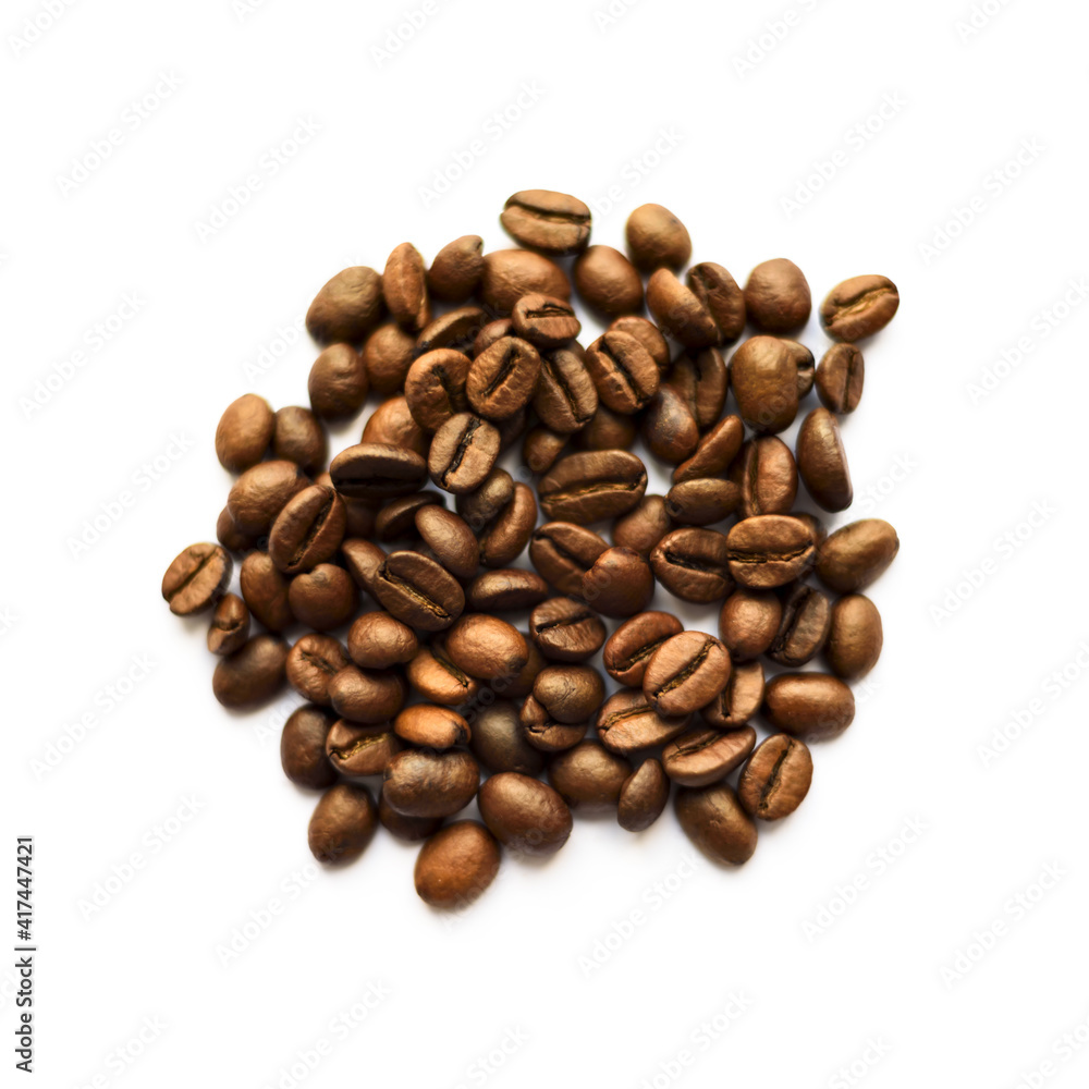 Flat lay of many coffee beans isolated on white background. Flat lay of many coffee beans isolated on white background.