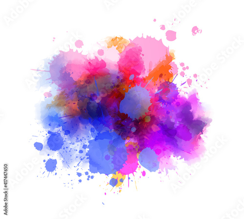 Multicolored splash watercolor paint blot - template for your designs. Blue and purple colored