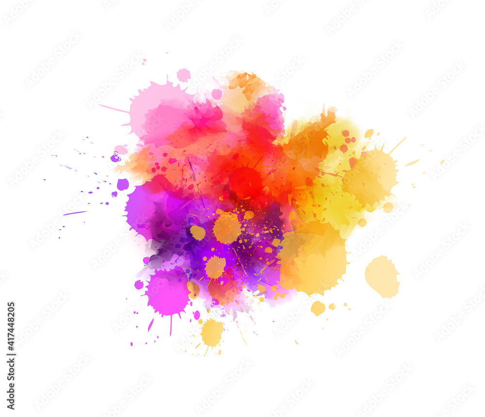 Multicolored watercolor imitation splash blot in yellow, purple and pink colors.