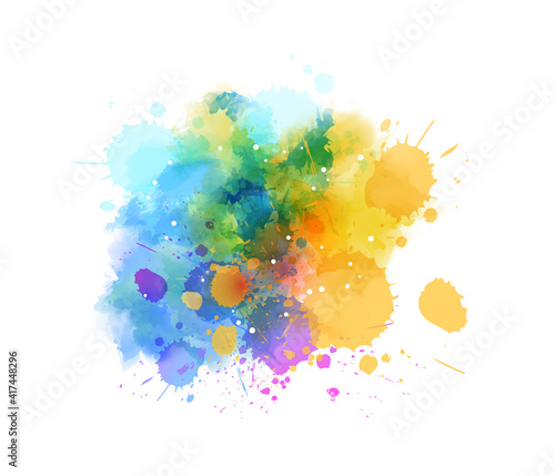 Multicolored watercolor imitation splash blot in yellow and blue colors.