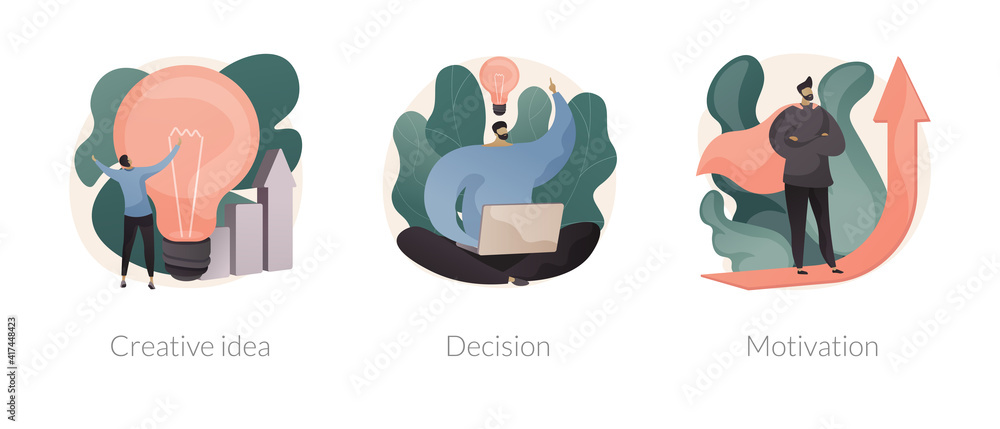 Problem solving skills abstract concept vector illustration set. Creative idea, decision making and motivation, boost creativity, business leadership, achievement and success abstract metaphor.