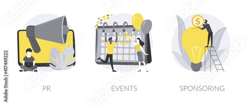 Website navigation bar abstract concept vector illustration set. PR events, sponsoring web page, UI element, user interface, corporate landing page, online business representation abstract metaphor.