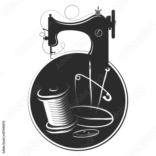 Sewing machine simple symbol needle spool thread cutting and sewing