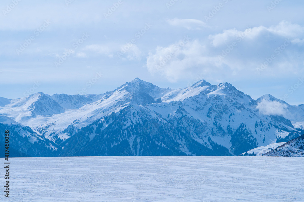 Winter in the mountains, clouds in the hills Winter in the mountains, clouds in the hills
