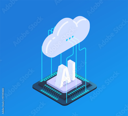 Cloud AI Isometric Composition