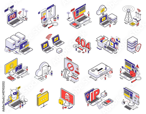 Web Hosting Isometric Icon Set