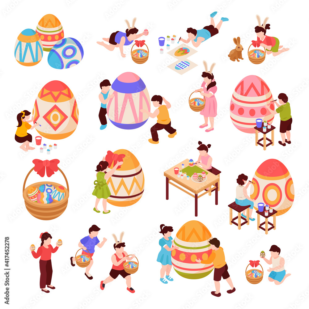 Easter Isometric Icons Set Easter Isometric Icons Set