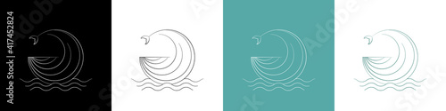 вок	
Vector set of abstract logo design in simple linear style. Abstract emblem of whale and sea waves. Simple whale logo design circular. Symbols for store, market, a seafood restaurant, tattoo studi