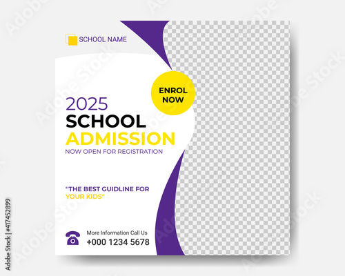 School education admission social media post and web template. Junior and senior school admission promotion banner.