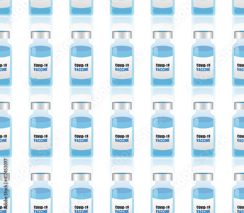 Seamless covid-19 vaccine vials pattern, concept of vaccination and prevention, vector illustration