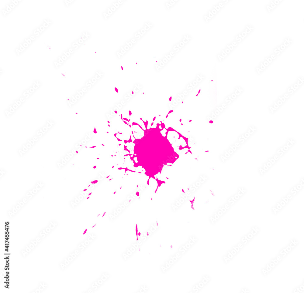 Abstract pink paint splatter brush on white backdrop