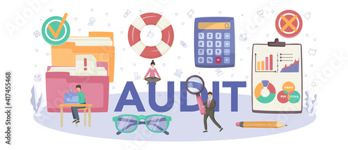 Audit concept typographic header. Business operation research and analysis.