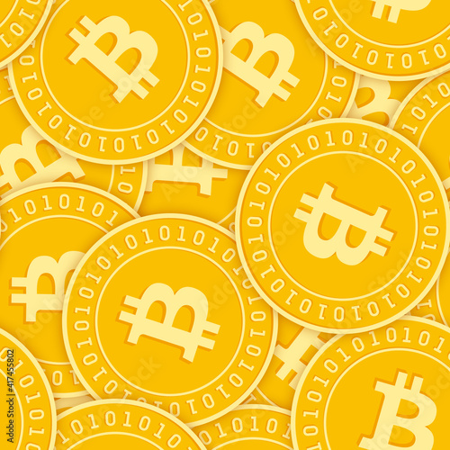Bitcoin, internet currency coins seamless pattern. Splendid scattered BTC coins. Big win or success