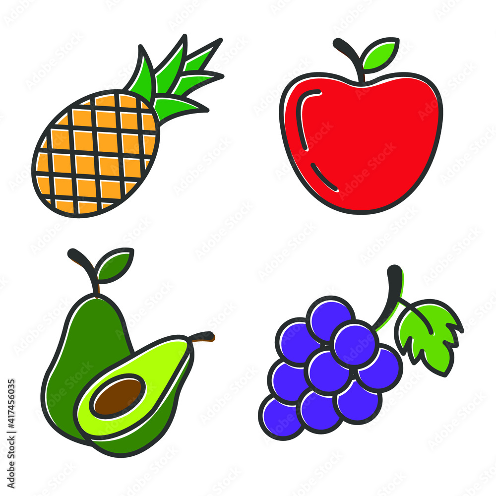 Set of Fruits icon. Fruits pack symbol template for graphic and web ...
