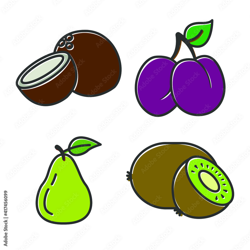 Set of Fruits icon. Fruits pack symbol template for graphic and web ...