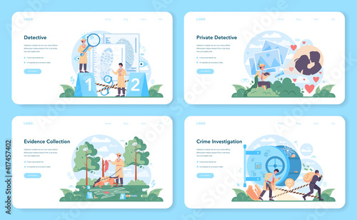 Professional detective web banner or landing page set. Agent investigating