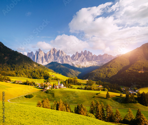 Splendid landscape in St. Magdalena. Location place Val di Funes (Villnob), Dolomite alps.