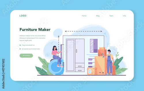 Wooden furniture maker or designer web banner or landing page.