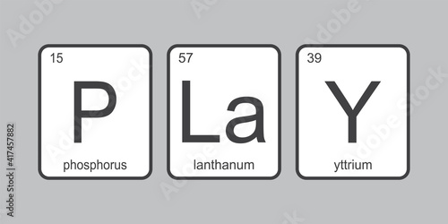 Chemical elements of the periodic table. Funny phrase - PLAY. Chemistry slogan. Monochromatic design template for web, print or decoration.