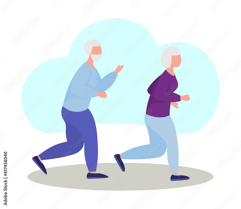 Seniors jogging. an elderly man and an elderly woman are running. retirees lead a healthy lifestyle. Recreation of the elderly. Vector illustration Seniors jogging. an elderly man and an elderly woman are running. retirees lead a healthy lifestyle. Recreation of the elderly. Vector illustration
