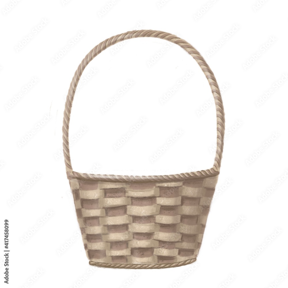 cute hand drawn wicker basket for pet, flowers and easter gift cute hand drawn wicker basket for pet, flowers and easter gift