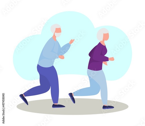 Seniors jogging. an elderly man and an elderly woman are running. retirees lead a healthy lifestyle. Recreation of the elderly. Vector illustration © Юлия Рубаха