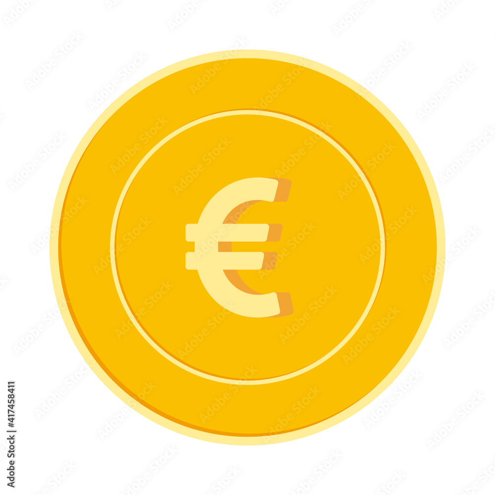 European Union Euro coin isolated on white background. EUR yellow gold coin. Europe metal money. Val European Union Euro coin isolated on white background. EUR yellow gold coin. Europe metal money. Val