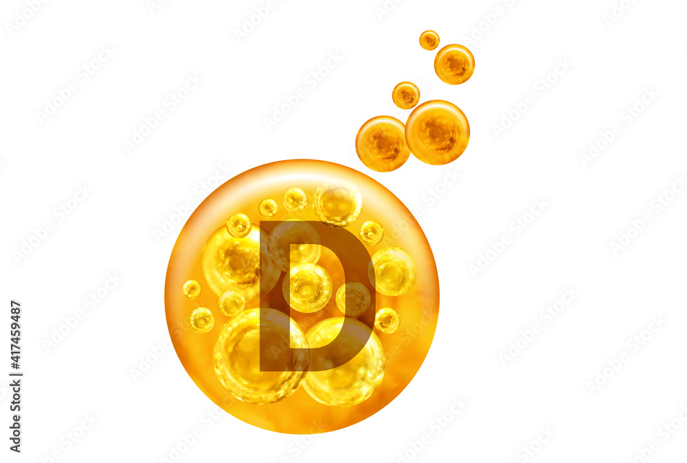 Vitamin D capsule. Golden balls with bubbles isolated on white background. Healthy lifestyle concept. Vitamin D capsule. Golden balls with bubbles isolated on white background. Healthy lifestyle concept.