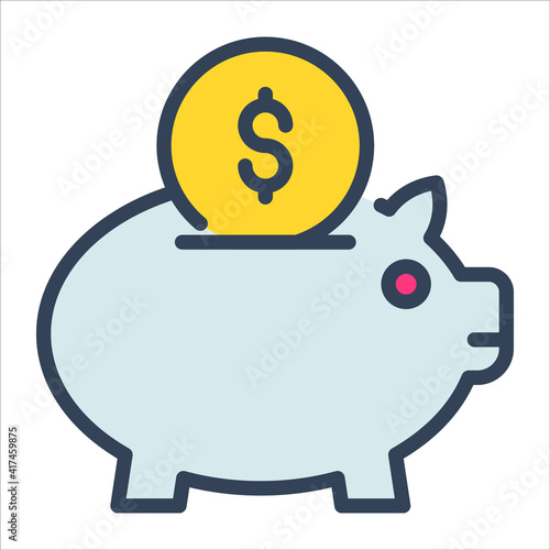 piggy bank color outline icon, business and finance icon.