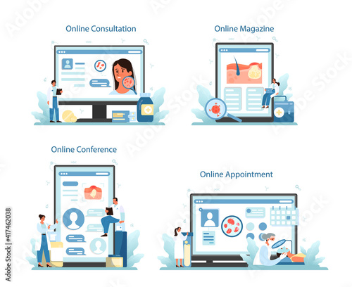 Dermatologist online service or platform set. Dermatology specialist