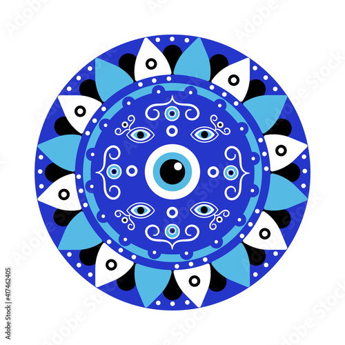 Blue mandala evil eye, greek amulet against evil eye