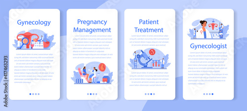 Gynecologist mobile application banner set. Women health. Human anatomy,