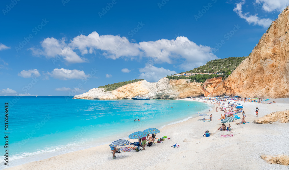 Landscape with Porto Katsiki beach on the Ionian sea, Lefkada island, Greece