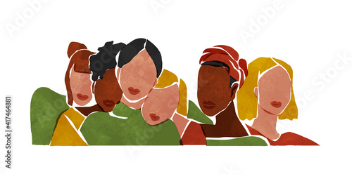 Diverse young woman group minimal abstract art