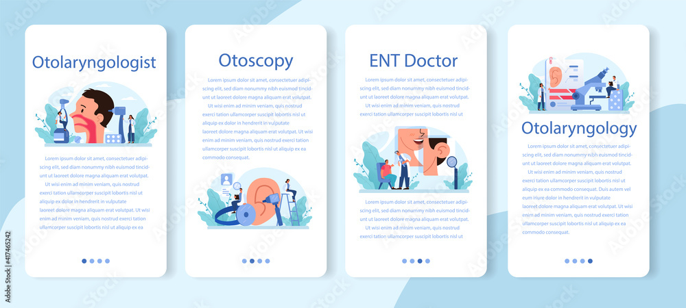 Otorhinolaryngologist mobile application banner set. Healthcare concept Otorhinolaryngologist mobile application banner set. Healthcare concept